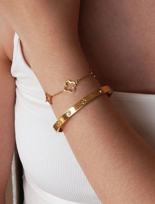 BRAZALETE DORADO + PULSERA DELGADA DORADO